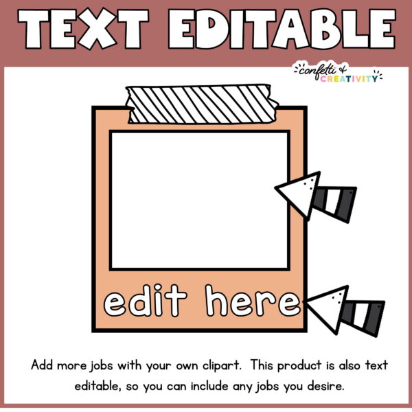 Modern Neutral Classroom Job Cards 4 Shows a frame where the clipart goes with the phrase "editable" at the top of the image