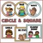 Shows circles and squares with the morning greeting options on them