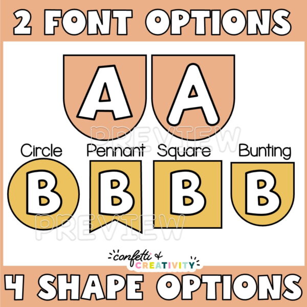 Modern Neutral Header Preview 3 Shows 2 font and 4 shape options for the classroom headers