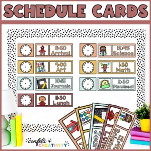 Shows the visual schedule set up on a stock photo bulletin board