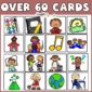 Shows 12 example cards with the text "Over 60 cards" at the top of the picture