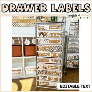 Shows what the entire cart label looks like with text "10 Drawer Labels" at the top of the image