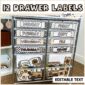 Shows what the 12 drawer cart looks like with neutral labels and the text "12 drawer labels" at the top of the image