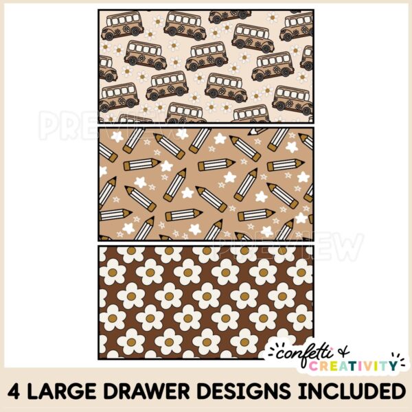 Neutral Drawer Cart Labels - Background Design Options Shows different design options for the backgrounds