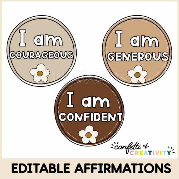 Neutral Affirmation Station - Example Affirmations with Daisies Shows affirmation examples with affirmations including "I am Generous"