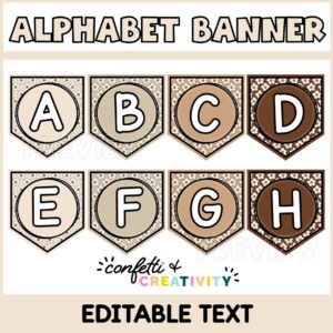 Shows the alphabet banner from letters A to H with the text "Alphabet Banner" at the top of the image