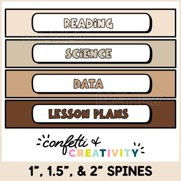 Neutral Binder Covers and Binder Spines - Binder Spines Only Shows examples of binder spines with subjects written on them