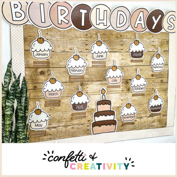 Neutral Birthday Board - Up Close of Board Shows the entire birthday board set up