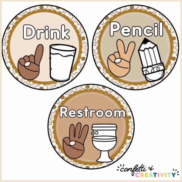 Neutral Classroom Hand Signals - With Clipart Shows examples of hand signals with black and white clipart