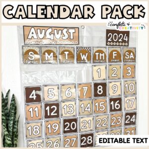 Shows text "Calendar Pack" at the top of the image with an example of the calendar set up