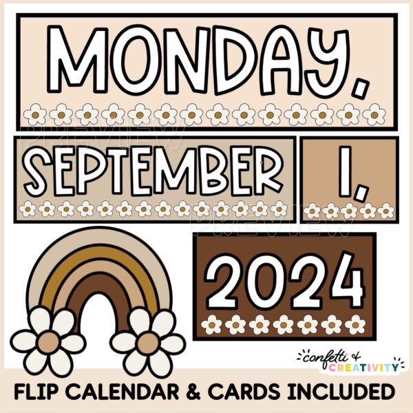 Neutral Classroom Calendar - Display Cards Shows Display cards for the flip calendar