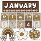 Shows January at the top with examples of the numbers and letters for each day of the week
