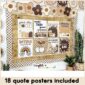 Shows a decorated neutral bulletin board board with 8 inspirational posters on it. Includes neutral printable bulletin board borders and daisies at the top of the bulletin board