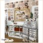 Shows a picture of the entire neutral classroom theme set up with a 12 drawer cart, alphabet posters, a neutral bulletin board, and so much more