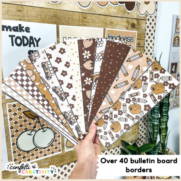 Neutral Classroom Decor Bundle - Neutral Printable Bulletin Board Borders Shows fanned out neutral printable bulletin board borders
