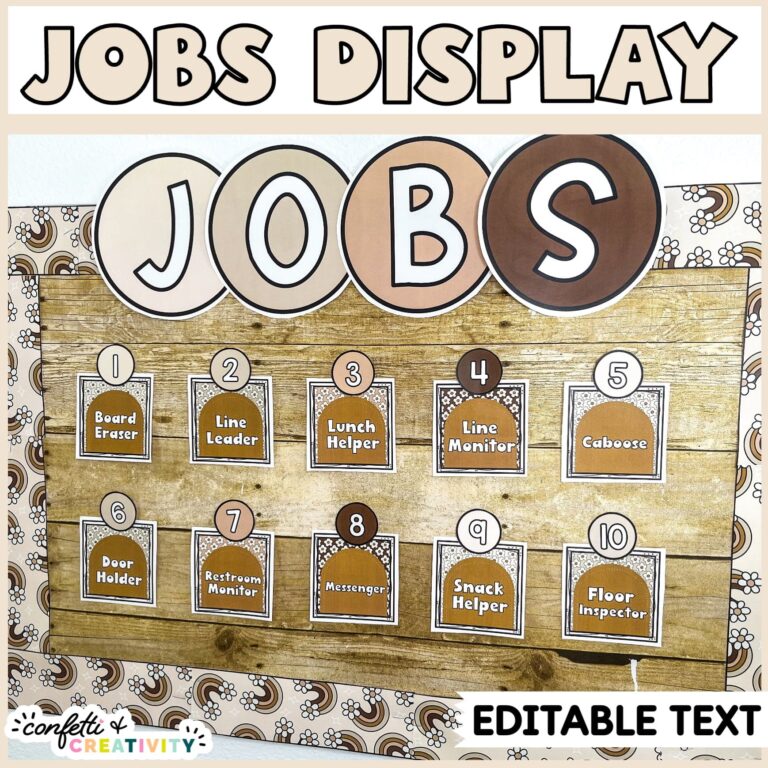 Text "Job Display" at the top of the image, with example job cards