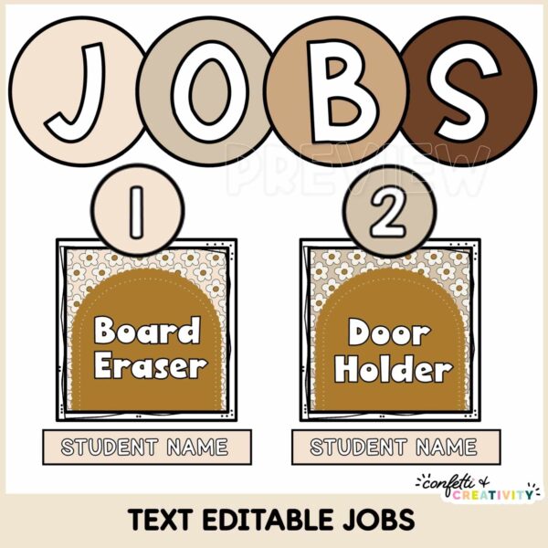 Neutral Classroom Jobs - Examples of Jobs Shows the header "jobs" with example job cards and the number system on top