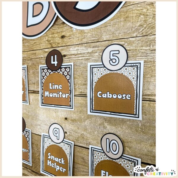 Neutral Classroom Jobs - Close Up of jobs and numbers Shows classroom job examples with a number system on top