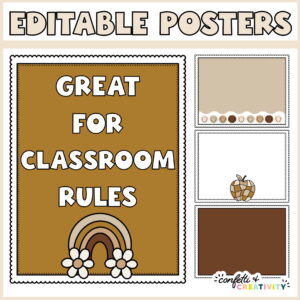 "Editable Posters" text at the top of the picture with examples shown