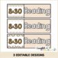 Shows 3 different classroom schedule cards. Each one is neutral colors with the time 8:30 and reading as the schedule. Each card has a different design