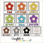 Shows all of the color posters starting with red and ending with white. Each color poster is a colored daisy with the word of the color underneath