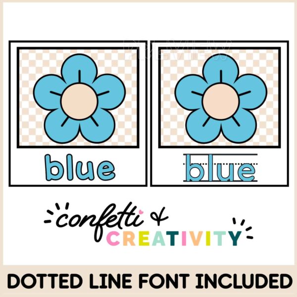 Neutral Color Posters - Font Options Shows two blue colored posters with both standard font and a dotted line font