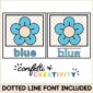 Shows two blue colored posters with both standard font and a dotted line font