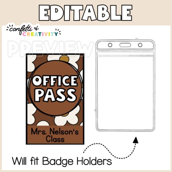 Neutral Hall Passes - Lanyard Size Card Shows a small hall pass size with a plastic lanyard attachment with the text "Will fit badger holders"