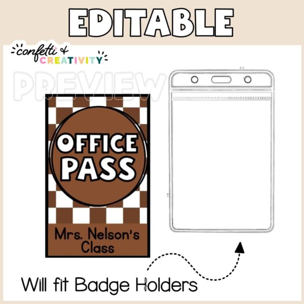 Neutral Hall Passes - Lanyard Size Card Shows a small hall pass size with a plastic lanyard attachment with the text "Will fit badger holders"