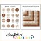 Shows two neutral math posters - math symbols and the multiplication chart