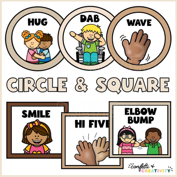Neutral Morning Greeting Signs - Circles and Squares Shows both circle and square options for morning greeting signs