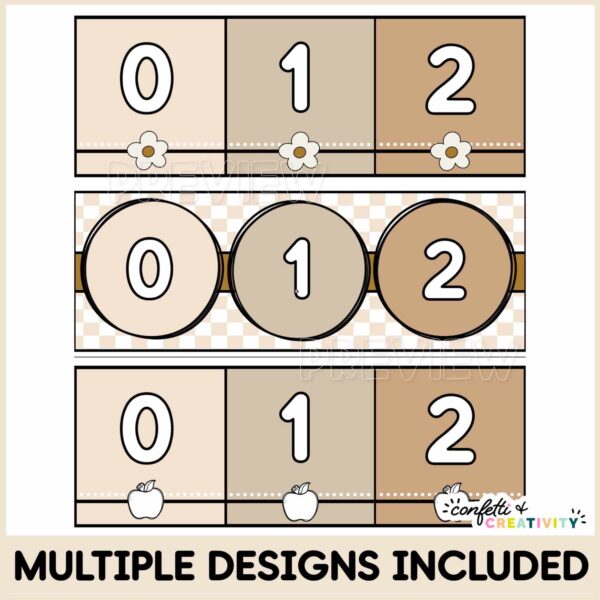 Neutral Number Line with Negative Numbers - Different Designs Shows 3 different design examples
