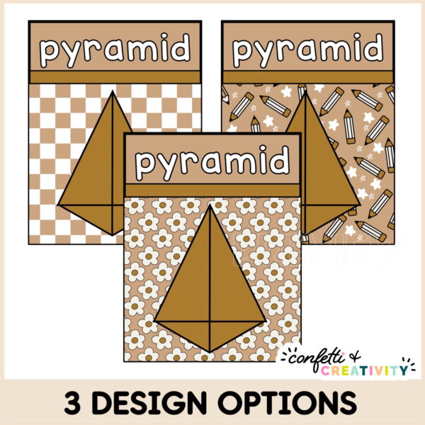 Neutral Shape Posters - Examples Shows all 3 examples of what the shape posters can look like with the pyramid shape as an example
