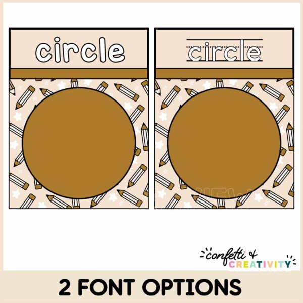 Neutral Shape Posters - Standard and Dotted Line Fonts Shows the circle shape posters in both the standard font as well as the dotted line font