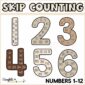 Shows numbers 1 through 6 with their multiplication facts on them. Has "Skip Counting" text at the top of the image
