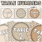 Shows two different examples of designs - with a checkered design and a set of daisies. The text "Table Numbers" is at the top of the image in a neutral color