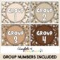Shows four different examples of group numbers 1 through 4 with different colors