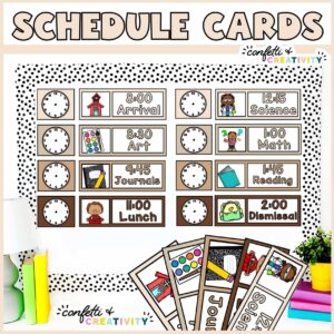 Shows the neutral visual schedule set up on a stock photo bulletin board