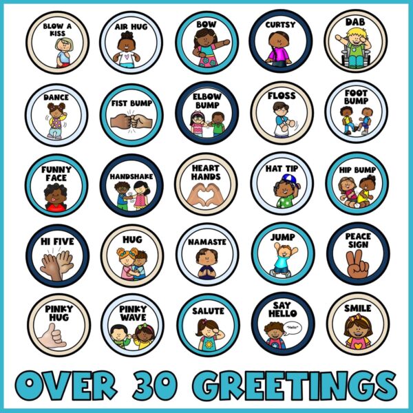 Ocean Morning Greeting Signs - Example Cards Shows 25 morning greeting sign examples with the text "Over 30 greetings" text at the bottom of the picture