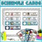 Shows the visual schedule cards on a stock photo bulletin board