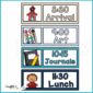 Shows what the schedule looks like stacked on top of each other as an example. Schedule card examples include "arrival", "art" and "journals"