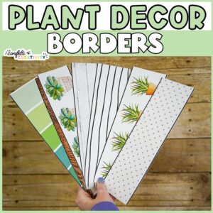Shows multiple printable borders fanned out with the bulletin board in the background