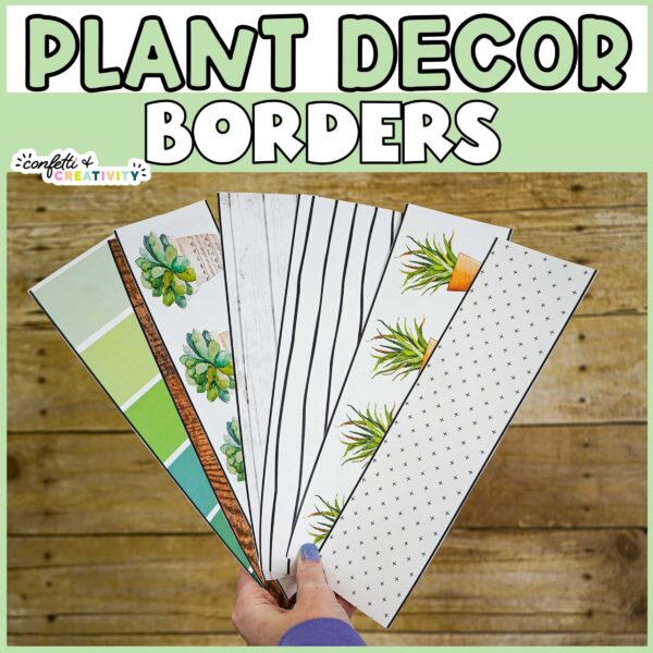 Shows multiple printable borders fanned out with the bulletin board in the background
