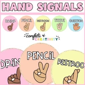 Shows the whole set of pastel hand signal cards