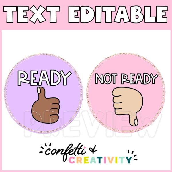 Pastel Classroom Hand Signals - Example Cards Shows "ready" and "not ready" hand signal cards