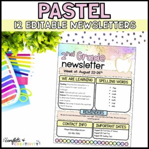 Shows an example newsletter in pastel colors