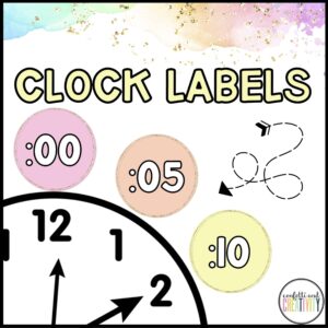 Shows 3 clock labels on an example of a clock
