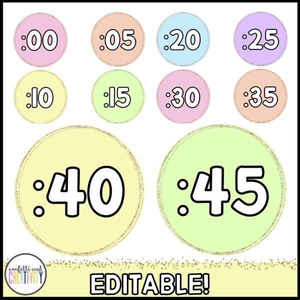 Pastel Clock Labels - Examples Shows clock label examples :00 to :45