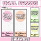 Shows example hall passes with a pastel color palette
