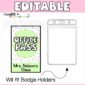 Shows an example card "office pass" that is small enough to fit within a lanyard holder